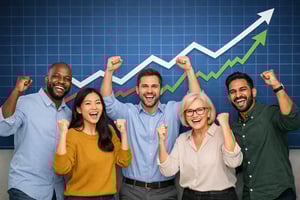 Bunt Gemischtes Team in Siegerpose-1